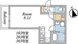 ウィンドテラス四つ木 3階ワンルームの間取り
