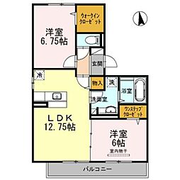 コリド黒田　B棟 2階2LDKの間取り