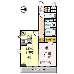 オークリーフ三郷B 1LDKの間取図画像