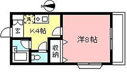 サニーハウス 1階1Kの間取り