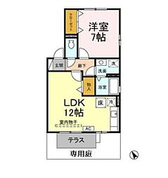 JR青梅線 拝島駅 6kmの賃貸アパート 1階1LDKの間取り