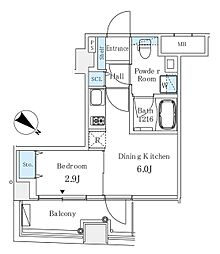 アイビーコート日本橋人形町 7階1DKの間取り