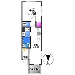 MELDIA長瀬II 3階1DKの間取り