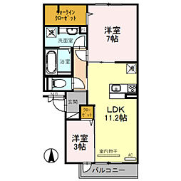 ラルーチェ天美我堂 2LDKの間取図画像