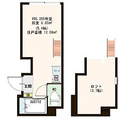 ブリリアント大原 ワンルームの間取図画像