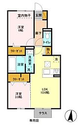 ルピナス A 1階2LDKの間取り