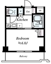 リヴシティ新宿弐番館 2階1Kの間取り
