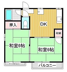 ノゾミハイツ 2階2DKの間取り
