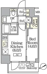 ジオエント町屋 5階1DKの間取り