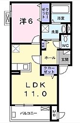 サニーハウス奏 1LDKの間取図画像