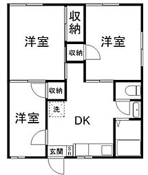 リッシュメゾンＢ棟 2階3DKの間取り