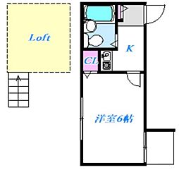 K・善行A 1Kの間取図画像