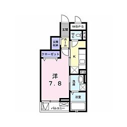 アベリア 1Kの間取図画像