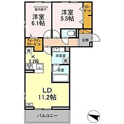 リシェスみのり台 A・B・C C棟 3階2LDKの間取り
