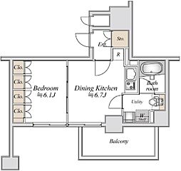ドゥーエ日本橋 3階1DKの間取り