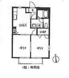 サンフルール 1階2DKの間取り