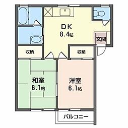 パープルレイン 2DKの間取図画像