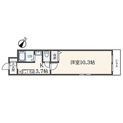 JR総武線 東中野駅 徒歩8分の賃貸マンション 3階1Kの間取り