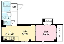 オークレール上落合 2階1LDKの間取り