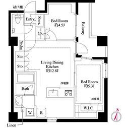 JR山手線 目黒駅 徒歩8分の賃貸マンション 2階2LDKの間取り