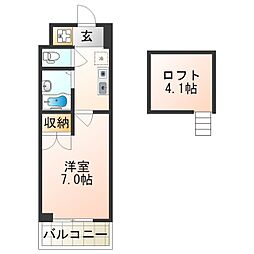 コスモコート大南 1Kの間取図画像