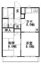 グリーンパレス 3階2DKの間取り