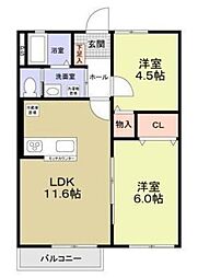 グリーンハイツU 2階2LDKの間取り