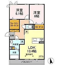 エスポワールB 2LDKの間取図画像