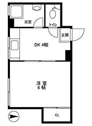ひいらぎビル 2階1Kの間取り