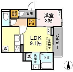 セレスティア関原 3階1LDKの間取り