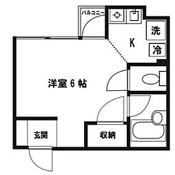 東急大井町線 中延駅 徒歩4分の賃貸マンション 3階ワンルームの間取り