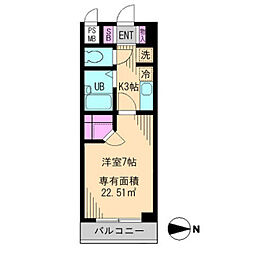 ビイルーム小金井 1階1Kの間取り