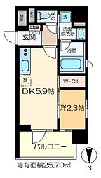 コンフォリア森下サウス 7階1DKの間取り