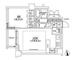 カスタリア麻布十番 1階1LDKの間取り