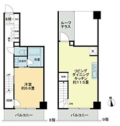 ライオンズフォーシア中野 8階1LDKの間取り