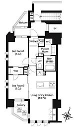 ジオイド三番町 3階2LDKの間取り