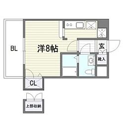 ピュアドームステイツ博多 1Kの間取図画像