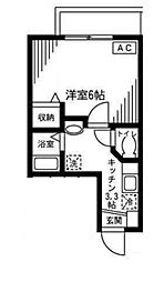木津ハイツ 2階1Kの間取り
