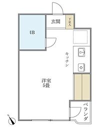 落合ミュージックハイム 3階ワンルームの間取り