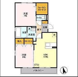 JR横浜線 橋本駅 バス10分 原宿公園西下車 徒歩1分の賃貸アパート 1階2LDKの間取り