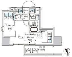 パークアクシス浦安 7階1LDKの間取り