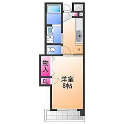 JR阪和線 久米田駅 徒歩12分の賃貸マンション 2階1Kの間取り