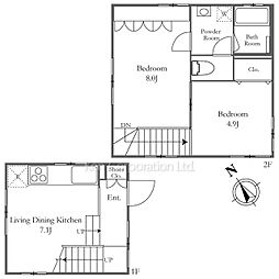 ＴＡＫＡＮＡＷＡ　ＣＵＢＥ　Ｅａｓｔ 1階2DKの間取り