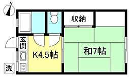 コーポ濱野 2階1Kの間取り