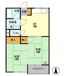 メゾン梨花 1階2DKの間取り