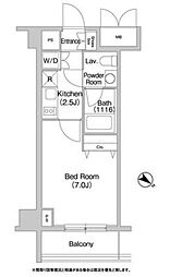 コンフォリア豊洲 2階1Kの間取り