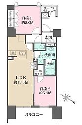 ザ・パークハビオ目黒 2LDKの間取図画像