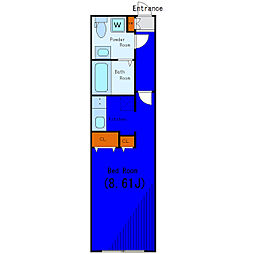 東急目黒線 洗足駅 徒歩8分の賃貸マンション 2階1Kの間取り