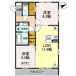 リヴェール2 2LDKの間取図画像