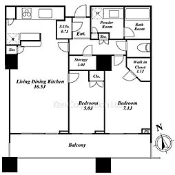 パークコート麻布十番ザ・タワー 2SLDKの間取図画像